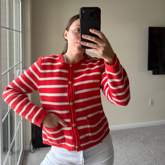 J Crew Emilie Striped Lady Jacket Cardigan Sweater Sz Sm Golden Buttons Preppy - Picture 8 of 17